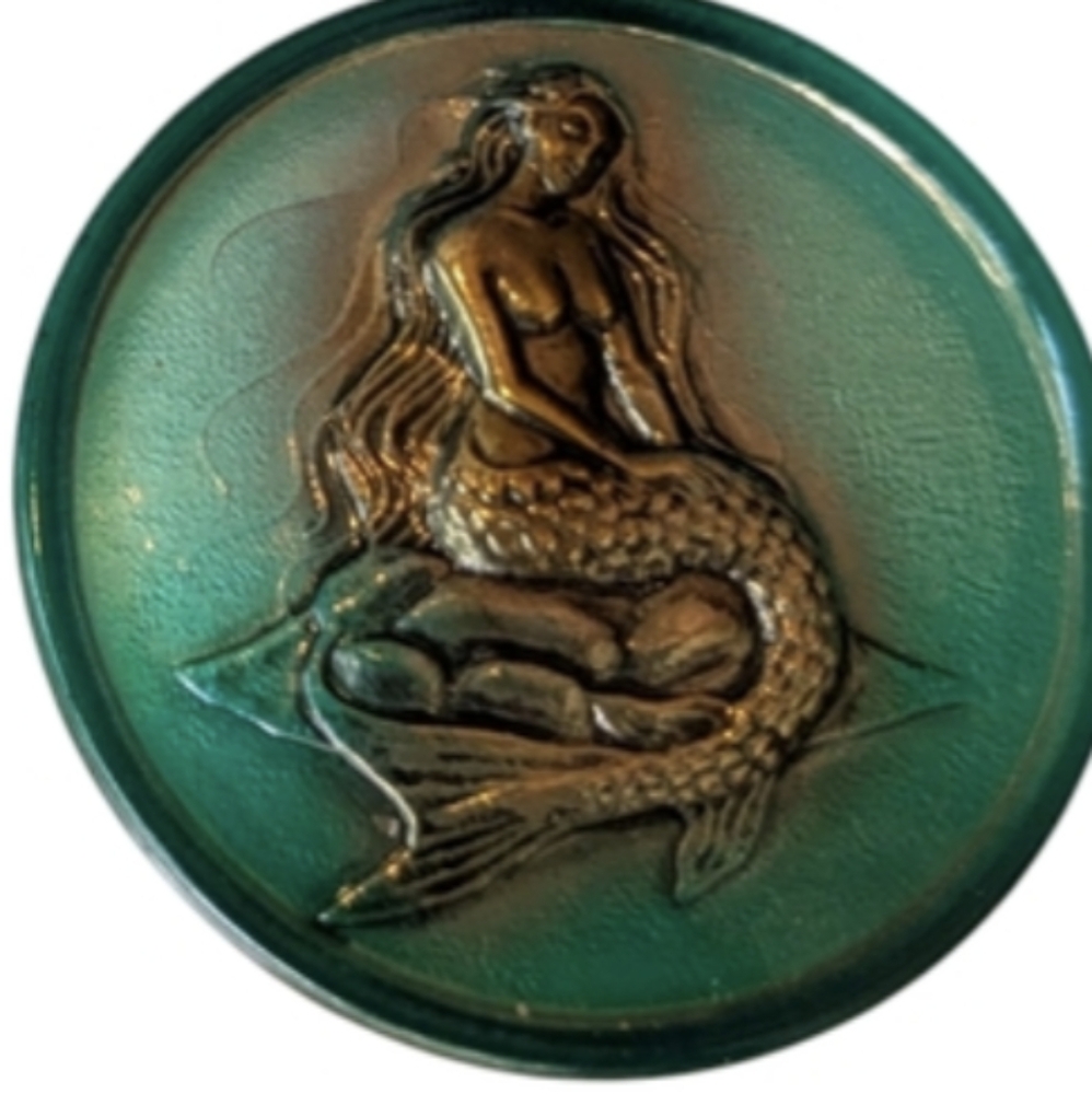 Large Vintage Mermaid Design Czech Glass Button